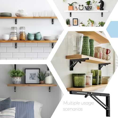 Matte Black Folding Shelf Brackets, 16 Inch, 6 Pack