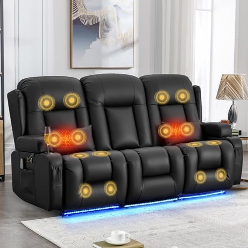 IPKIG Power Loveseat Recliner Sofa with Flip Back Console, 76.8" - 3 Seat