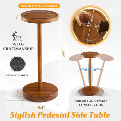 BLUEWEST Small Round Side Table, Drink Table with Phone Slot, 22'' Acacia