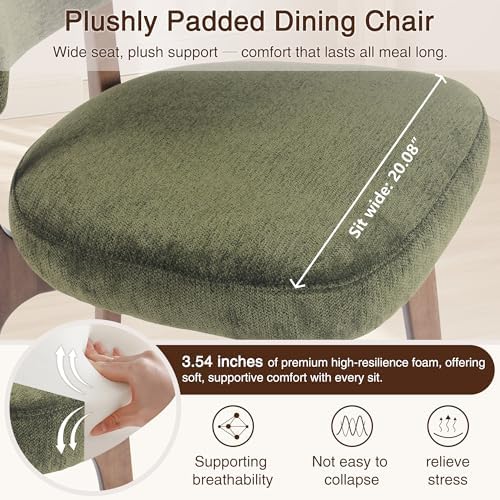 YOUNIKE Wooden Dining Chairs Set of 4, Chenille Fabric Upholstered Dining Room Chairs Kitchen Side Chairs, Farmhouse Dinner Chairs with Solid Wood Legs for Kitchen Dining Vanity, Green
