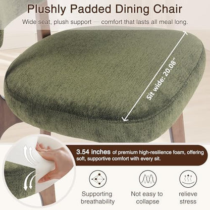 YOUNIKE Wooden Dining Chairs Set of 4, Chenille Fabric Upholstered Dining Room Chairs Kitchen Side Chairs, Farmhouse Dinner Chairs with Solid Wood Legs for Kitchen Dining Vanity, Green