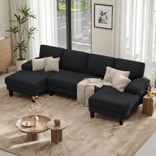 U-Shaped Sectional Sofa for Living Room, Modern Modular Sofa with Double Chaise, Classic Lounge Couch Sleeper for Apartment, Mink