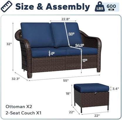 3 Piece Patio Furniture Set, Wicker Outdoor Conversation Set
