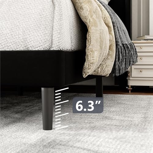 Gruwans Queen Size Bed Frame with Upholstered Wingback Headboard, Easy Assemnly Platform Bed, Wooden Slat Support No Box Spring Needed, Black Velvet