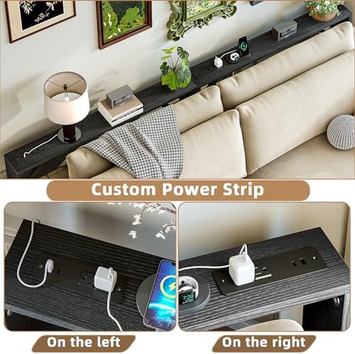 TIQLAB 5.9 Inch Narrow Console Table with Power Outlet,Sofa Table Set of 2，Total Length 94'' Sofa Table Behind Couch，for Entryway&Living Room, Black