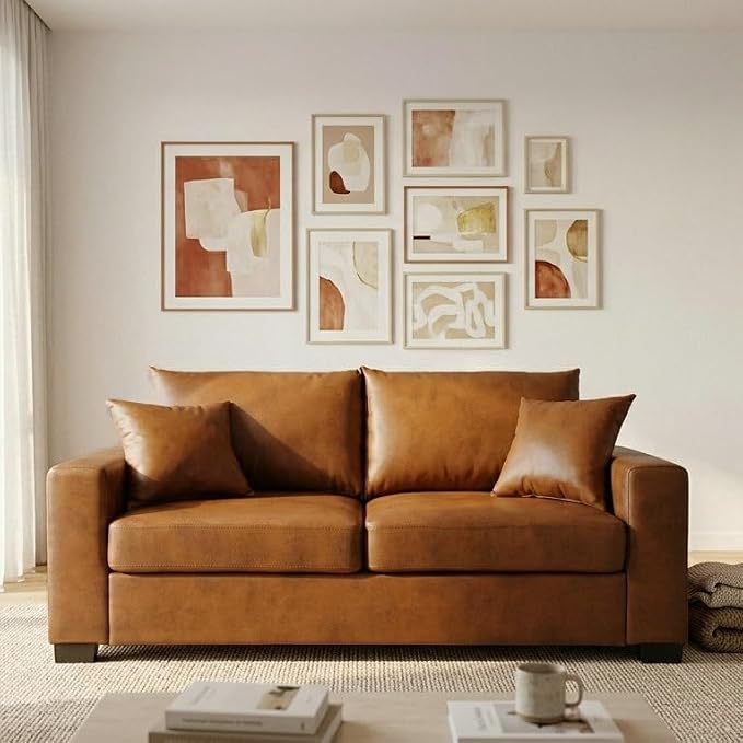 Ball & Cast 69" Loveseat Sofa, Modern Love Seat Couches for Living Room, Upholstered 2 Seater Small Couch with 2 Throw Pillows for Bedroom,Apartment,Office,Easy Assembly,Light Brown