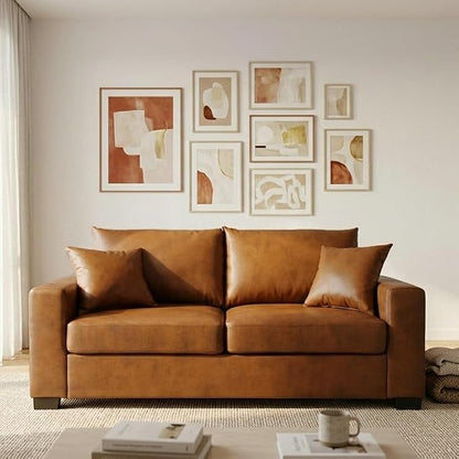 Ball & Cast 69" Loveseat Sofa, Modern Love Seat Couches for Living Room, Upholstered 2 Seater Small Couch with 2 Throw Pillows for Bedroom,Apartment,Office,Easy Assembly,Light Brown