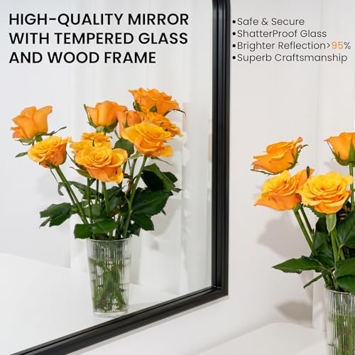 Arch Wall Mirror for Wall Mounted, Tempered Glass, Wood Grain Finish Frame Wall Mirror Decorative for Bedroom Living Room Vanity Mirror (Black, 36" L x 24" W)