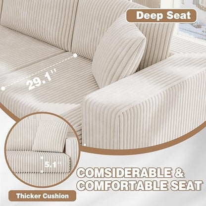 105" Boneless Couches for Living Room Modular Sectional Sofa L-Shape with Oversized Chaise, No Assembly Required, Deep Seat Cloud Couch Memory Foam, Pet-Friendly Corduroy, Cream Beige