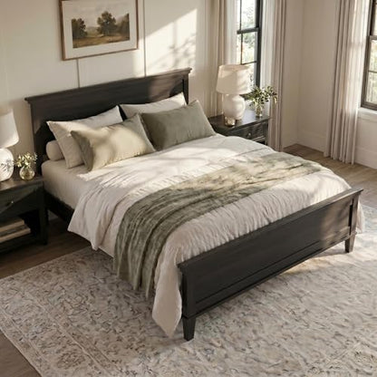 Merax Queen Size Platform Bed Frame with Headboard, Mid-Century Modern Wood Bed, Farmhouse Bed Frame with Solid Wood Legs, Wood Slat Support, No Box Spring Required, Easy Assembly