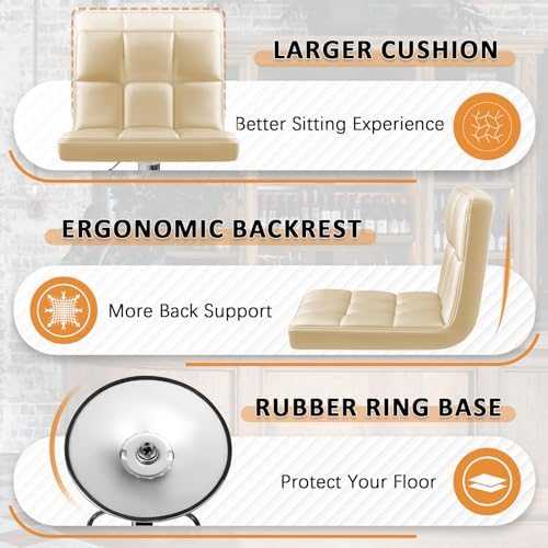 Homall Bar Stools Set of 2, Modern PU Leather Adjustable Swivel Barstools with Back & Metal Base, Upholstered Hydraulic Island Chairs, Armless Counter Height Bar Stools for Kitchen (Beige)
