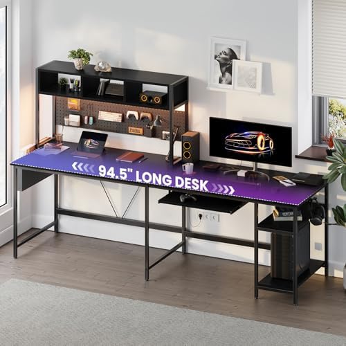 DUMOS 67" L Shaped Gaming Desk, Reversible Computer Desks with LED Lighting