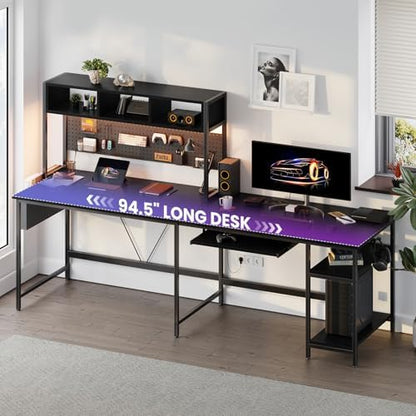 DUMOS 67" L Shaped Gaming Desk, Reversible Computer Desks with LED Lighting