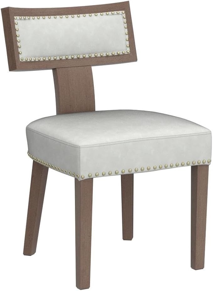 HNY Mid Century Modern Dining Chairs Set of 4, Farmhouse PU Leather Upholstered Accent Chairs Curved Nailhead Trim Backrest Kitchen Chairs, with Hardwood Frame, Grey