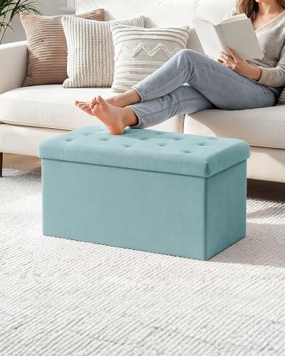 B FSOBEIIALEO Folding Storage Ottoman, 31.5" Long Ottomans Bench, Teal