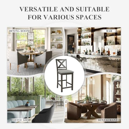 COLAMY Bar Stools Set of 2, Counter Height Bar Stools, Mid Century Modern Barstools with Back, Wood Barstools for Kitchen Dining Room Bar, Dark Grey