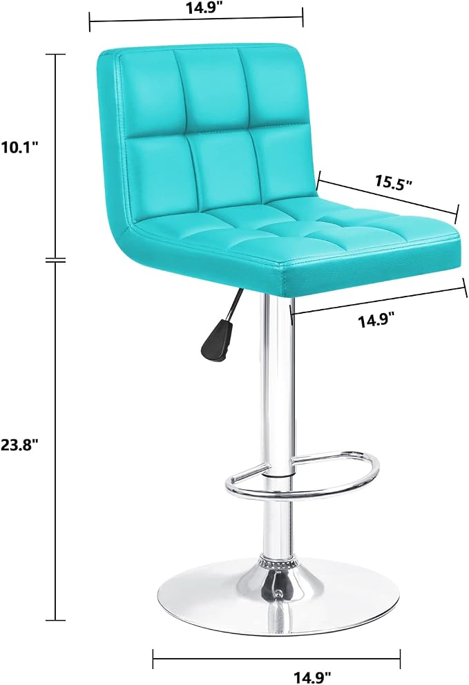 Furniwell Bar Stools Modern Pu Leather Swivel Adjustable Barstools Armless Counter Height Swivel Bar Stool Synthetic Leather Height Square Barstool with Set of 2 (Light Blue)