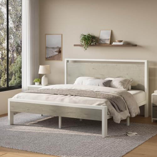 Allewie King Size Bed Frame, Heavy Duty 12 Metal Slats Support, White