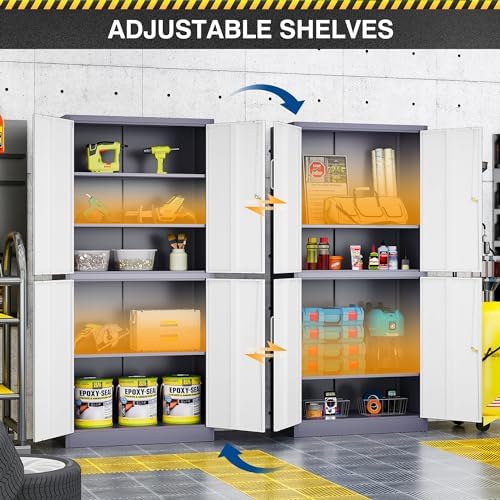 Fesbos 71' Metal Storage - Lockable File Cabinet with Doors & Shelves - Gray/White Steel for Garage, Home, Office