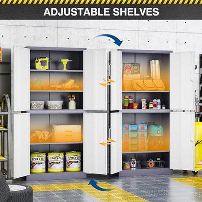 Fesbos 71' Metal Storage - Lockable File Cabinet with Doors & Shelves - Gray/White Steel for Garage, Home, Office