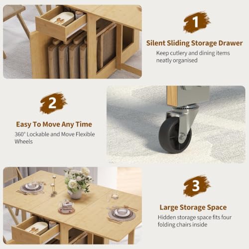 TrailBlaze Drop Leaf Dining Table for 2-4, Wood Collapsible Kitchen Table