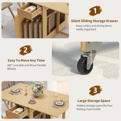 TrailBlaze Drop Leaf Dining Table for 2-4, Wood Collapsible Kitchen Table