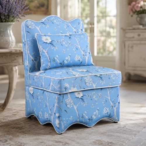 Floral Accent Chair, French-Inspired Armless Lounge Chair