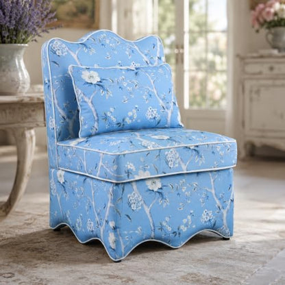 Floral Accent Chair, French-Inspired Armless Lounge Chair