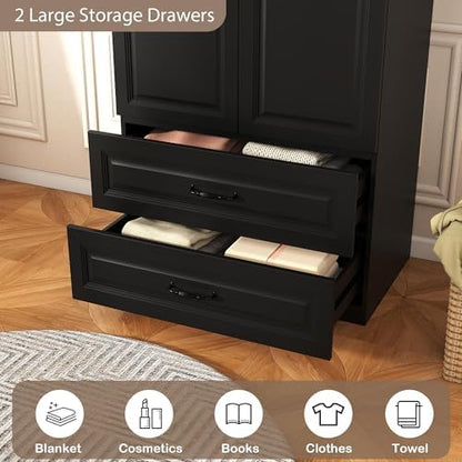 Black Armoire Wardrobe Closet with 2 Drawers, 75" Tall x 31.5" Wide