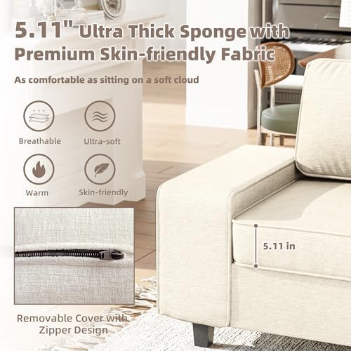 3 Seater Sofa Couch with Deep Seats, 84" Sofa for Living Room, Removable Cover, Chenille Fabric Couches for Living Room, Bedroom, Apartment and Office