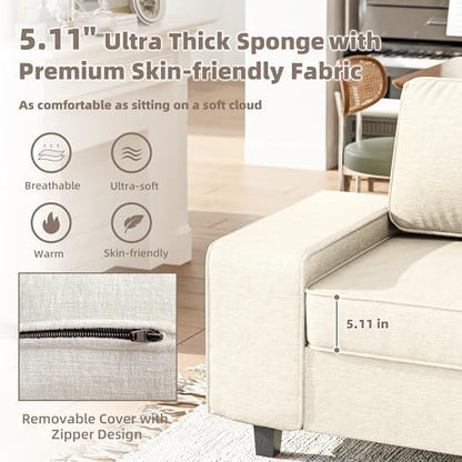 3 Seater Sofa Couch with Deep Seats, 84" Sofa for Living Room, Removable Cover, Chenille Fabric Couches for Living Room, Bedroom, Apartment and Office