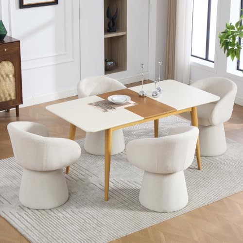 Swivel Barrel Dining Chairs Set of 4 with Back and Arm, Beige