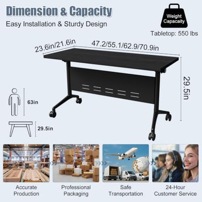 Folding Conference Room Tables with Wheels, Black 6Pack Training Tables