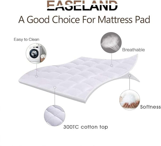 EASELAND Twin XL Mattress Pad Pillow Top Quilted Fitted Mattress Cover/Protector Extra Long Cotton Top 8-21" Deep Pocket Cooling Mattress Topper (39x80 Inches, White)