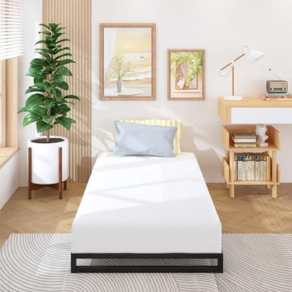 Lutown-Teen 6 Inch Twin Size Bed Frames with Heavy Duty Steel Slat Support