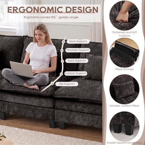 IPKIG 117" Modular Sectional Cloud Couch, Modern L-Shaped Sofa with Ottoman
