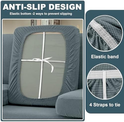 Seat Cushion Cover and Back Covers for Corner Sofa Stretch Jacquard, Non Slip L Shaped Sofa Slipcover with Storage Ottoman, Sectional Couch Cover for Chaise Lounge (Dusty blue,Corner back cover)