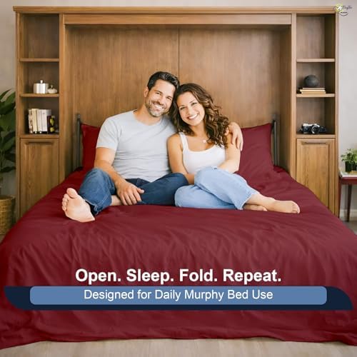 Cottington Lane Burgundy Sheets for Murphy Bed Mattress, 4 Piece Premium Ultra Soft Brushed Microfiber California King Size Wall Bed Sheet Set, 6-10 Inch Deep Pocket with All-Around Elastic
