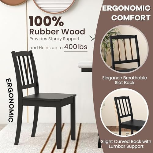 Wood Dining Chairs Set of 6, Black Kitchen Chairs with Solid Rubber Wood Legs, Non-Slip Foot Pads, Max Load of 400 Lbs, Farmhouse Seat Slat High Back Dining Room Chairs