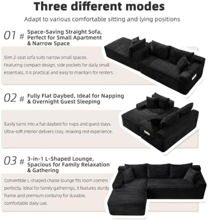 95" L‑Shaped Modular Cloud Corduroy Boneless Sectional Sofa for Living Room