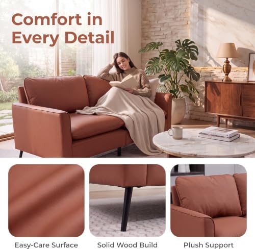 Retro Leather Loveseat Sofa, 2-Seat Couch for Living Room, Brown