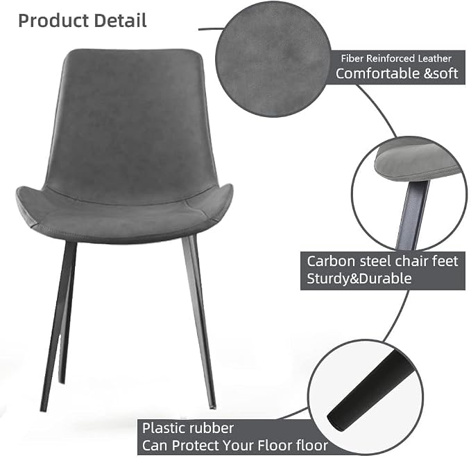 HIPIHOM Dining Chairs Set of 4, Modern Dining & Kitchen Room Chairs, Upholstered Faux Leather Cushion Seat and Sturdy Metal Legs (4 Grey Chairs)