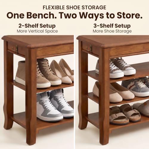 Shoe Rack Bench with Storage 3 Tier Solid Wood Entryway Shoe Rack 31.5"