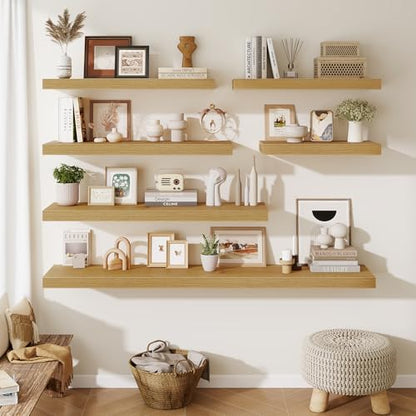 48 Inch Floating Shelves for Wall - 12 Inch Deep Fireplace Mantel Shelf - Wood Floating Shelf for Wall - Large Storage Shelves Wall Mount for Living Room & Bedroom - Oak - Set of 1