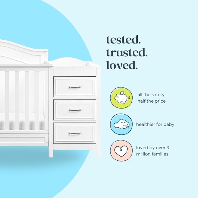 Davinci Charlie 4-in-1 Convertible Baby Crib w/Changing Table, White | Greenguard Certified Baby Crib Convertible to Toddler Bed, Daybed, Full-Size Bed - Changing Table Combo w/ Extra Storage