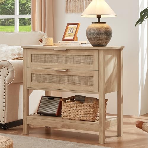 LEYAOYAO 26.8" Wide Rattan Night Stand, Oversized Large Nightstand