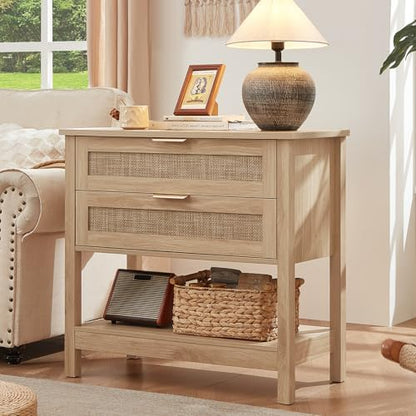 LEYAOYAO 26.8" Wide Rattan Night Stand, Oversized Large Nightstand