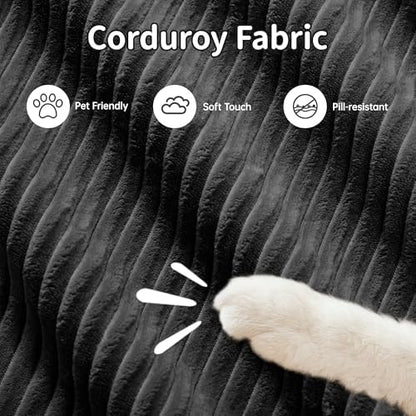 117" Corduroy Modern Sectional Couch, Boneless Couch, Compact sofa, Black