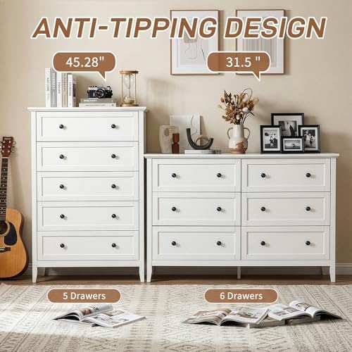 Karl home White Farmhouse 6 Drawers Tall Dresser, Bedroom Storage Chest