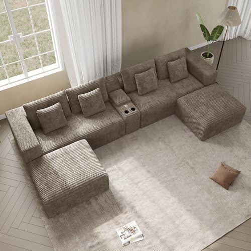 151" Oversized Cloud Sectional Couch for Living Room, Brown